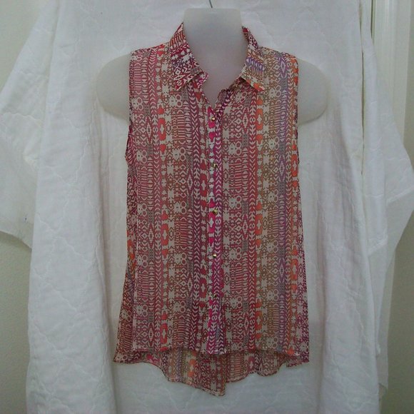 Sans Souci Pink Sheer Sleeveless Top L - Picture 3 of 6